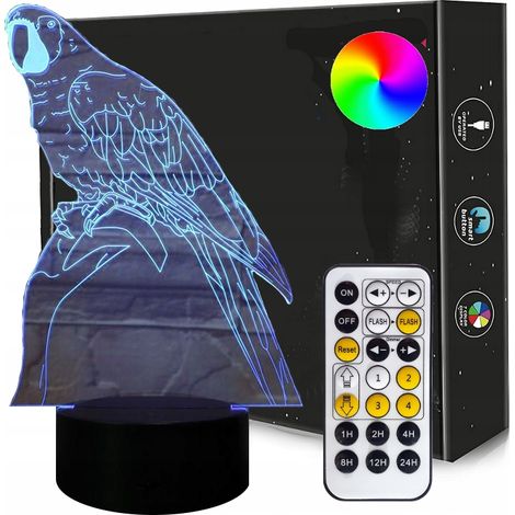 3D-LED-Nachtlampe Papagei USB + Fernbedienung (1/5)