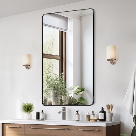 Miroir Mural 71,1x152,4x2,5 cm, Miroir de Maquillage avec Contours en Alliage d'Aluminium et Film Antidéflagrant, Résistant aux Rayures avec Support en Forme de Z, Salle de Bain Chambre Salon (1/5)