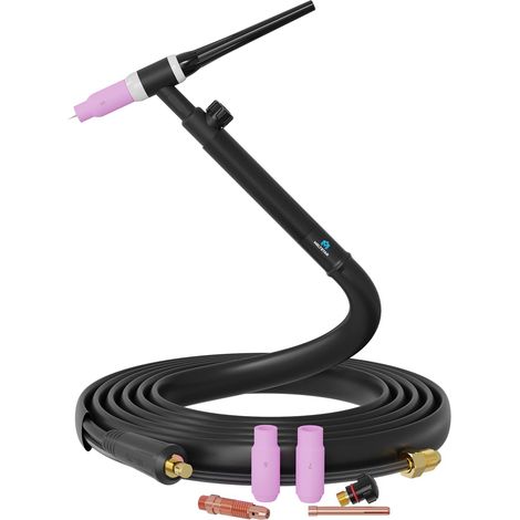 Brûleur de soudage TIG WP17V SR17V, Brûneur Tig avec soupape de gaz Lift réglable 4 mètres, 150 Ampères, refroidi par air, avec raccord de machine SK25 (9 mm) mâle, avec écrou de serrage 5/8 (1/3)
