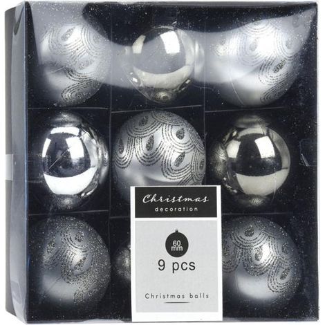Caja de 9 bolas Navidad surtidas color grafito -
