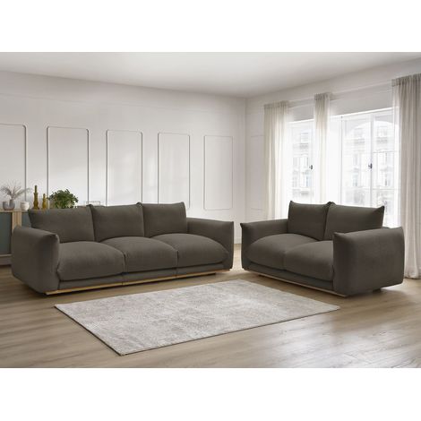 BOBOCHIC - Ensemble canapé droit fixe 3 + 2 places ERNEST tissu bouclette Marron (1/5)