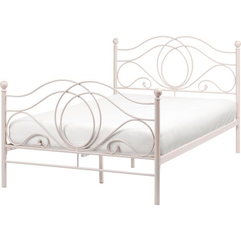 Letto in Metallo beige chiaro con Rete a Doghe Decori Sinuosi 120 x 200 cm Lyra (1/5)