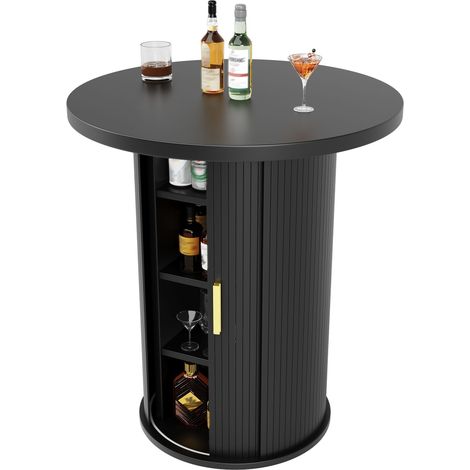 Table de bar ronde avec rangement, table haute de 91,6 cm avec armoire, aspect bois en MDF, charge jusqu’à 75 kg, pour bar et salon (1/5)