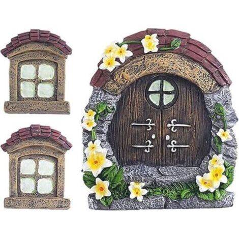 Pair Fées Porte de Jardin Porte Miniature pour Arbres Accessoires Maison Arbre Décoration Portes de fées (Tuiles)