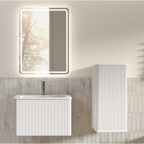 Mobile lavabo sospeso con specchio LED e mobile laterale, bianco DESVIAE (1/5)