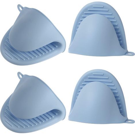 Lot de 4 mini gants de cuisine épais en silicone résistant à la chaleur pour cuisine, pâtisserie, barbecue, bleu clair (1/5)