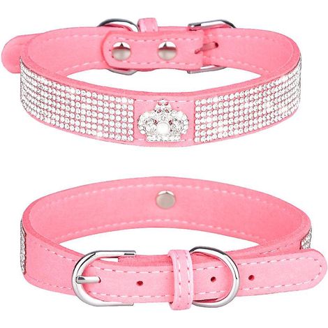 (rose) Collier Rglable En Similicuir Avec Strass Pour Petits Chiens Et Chats (1/5)
