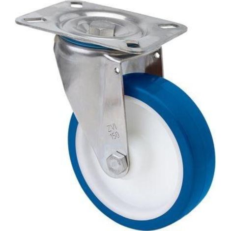 rueda giratora placa inox.10zvli125-poa poliamix blanco-poliur.azul eje liso