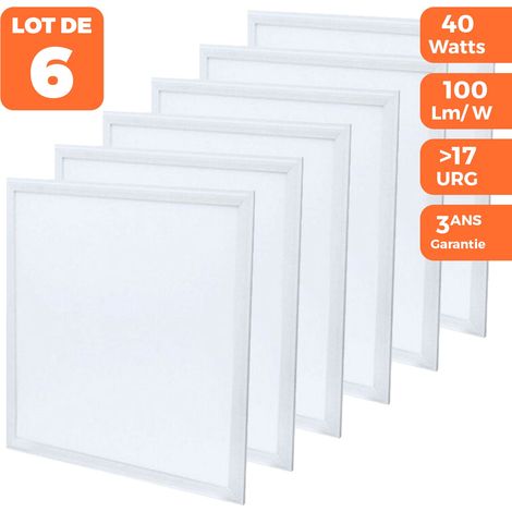 Europalamp – Panneau LED 600x600 40W 3600lm blanc neutre 4000K – Éclairage homogène pour bureaux et commerces – Pack de 6 unités