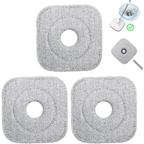 Ensemble de 3 Têtes de Rechange Balai Serpillère en Microfibre, Tampons de Rechange Vadrouille Carrée, Absorbante, Lavable en Machine, Utilisation Humide et Sèche pour Mop Serpillere