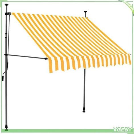 Auvent manuel rétractable - FAFEICY - 145855 - Largeur 100 cm - Blanc et orange - Panneau solaire + LED (1/5)