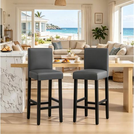Sgabello da bar con schienale, set da 2, in similpelle nero e grigio HAVRYA (1/5)