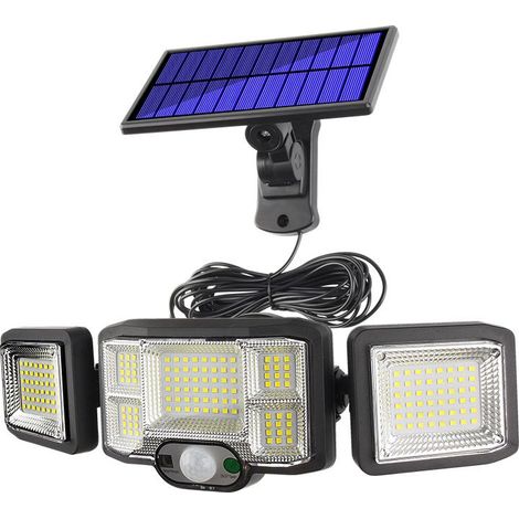 Projecteur solaire extérieur 3 têtes 192 LED détecteur de mouvement sécurité étanche IP65 éclairage jardin classe énergétique A+++ (1/5)