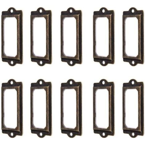 50Pcs porte-étiquette en fer vintage bronze 59.4 x 17.2 mm pour tiroirs, bibliothèques, armoires et étagères (1/4)