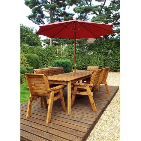 Eight Seater Rectangular Table Set with Cushion - W340 x D216 x H98 - Fully Assembled - Burgundy