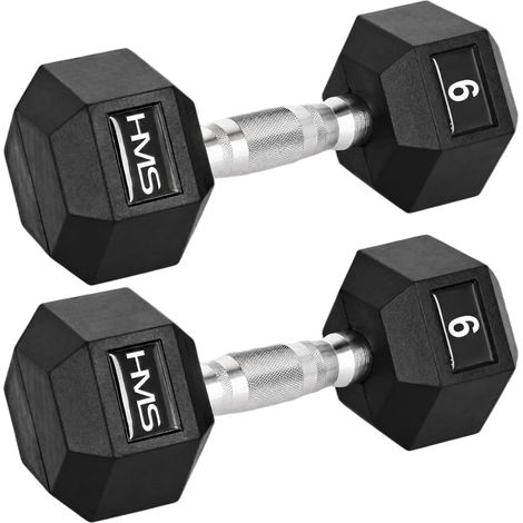 9 kg Rubber Hex Dumbbell, Knurled Grip Handle, 2-Pack (1/3)