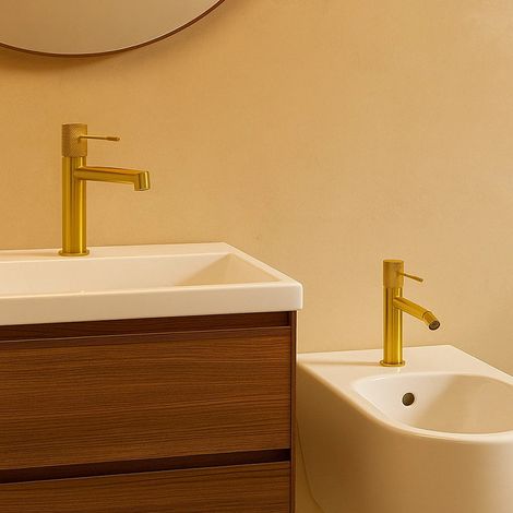 Exagonshop Coppia rubinetti lavabo e bidet senza scarico oro