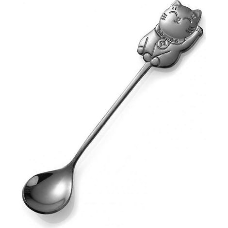Cuillère à mélanger réutilisable mignonne, cuillère à dessert, jolie cuillère à mélanger chat porte-bonheur antirouille JQU