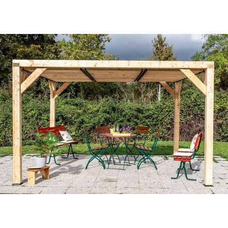 FORESTA Auvent en Bois VTDO3431T Douglas 10,50 m2 Ventelles Orientables sur Toit Gamme Veneto 3400 x 3100 mm Fabrication Francaise Garantie 2 ans (1/5)