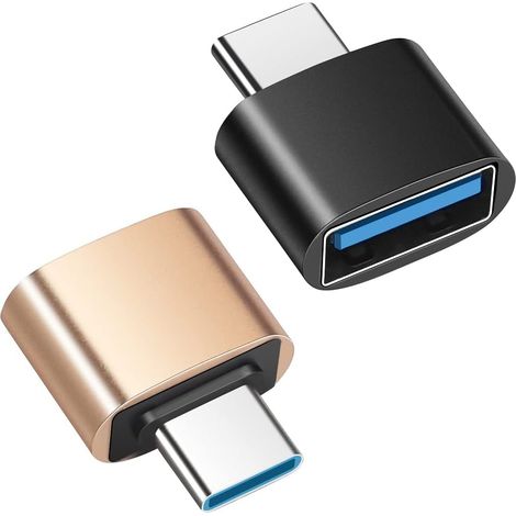 Adaptateur USB-C vers USB 3.0 (lot de 2), adaptateur OTG USB-C vers USB-A compatible avec MacBook, smartphones USB-C et appareils Type-C (noir et or) (1/5)
