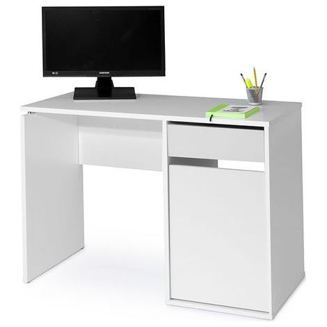 TOPKIT | Bureau Burgos 5210| Petite table d'ordinateur Bureau avec tiroir et porte | Blanc (1/5)