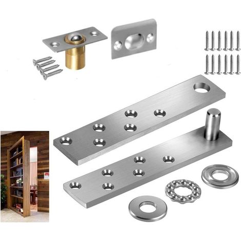 Lot de 1 Paire de charnières pivotantes invisibles pour portes Capacité de charge élevée (200 lb) Idéales pour portes en bois, bibliothèques secrètes, portes dérobées et placards escamotables (1/5)