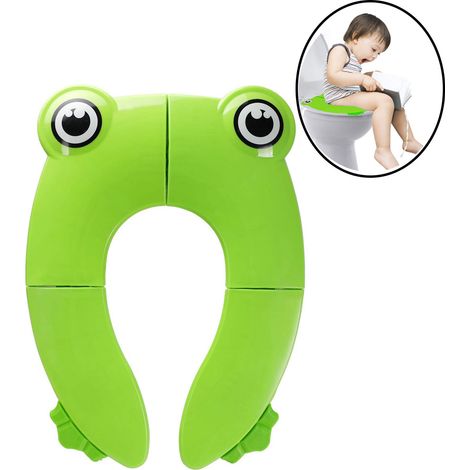 Siège de toilette pour enfants, réducteur de toilettes pliable pour les voyages, siège de toilette portable pour tout-petits avec sac de rangement et housses de siège (vert) (1/5)