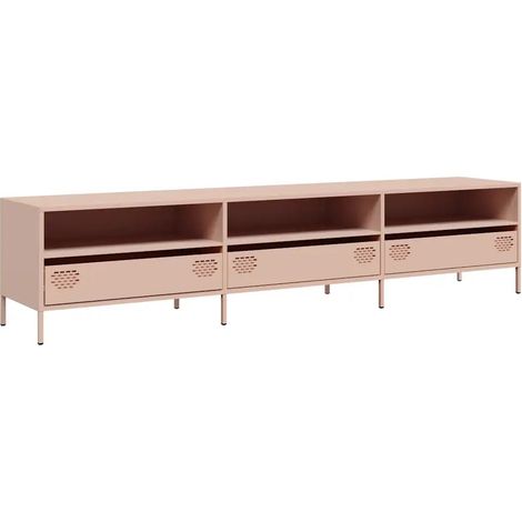Meuble TV industriel avec rangement 202 x 39 x 43,5 cm en acier laminé à froid rose (1/5)