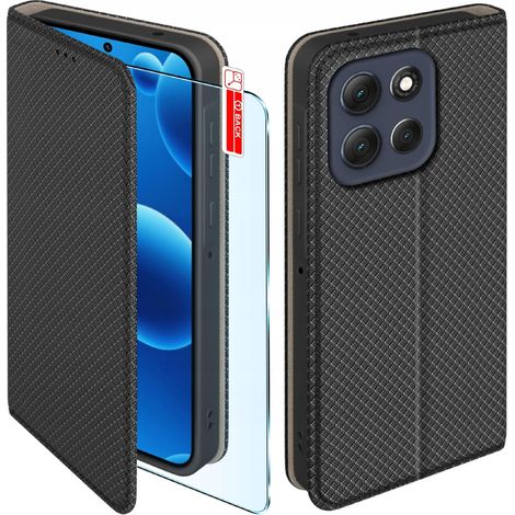 Étui à rabat pour Motorola G86  Étui noir verrouillable G86 Power + verre trempé 9H (1/5)