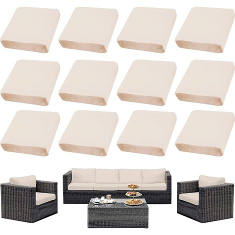 Patio Cushion Covers Set of 8 Outdoor Couch Covers Stretch Covers for Sofa Cushions Furniture Protectors Washable and Reusable Beige (1/5)