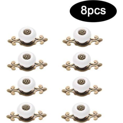 Set of 8 Vintage Ceramic Single-Hole Knobs with Screw Fixings for Cabinet Doors, Drawers, and Furniture