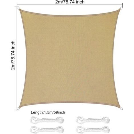 Rechteckiges und dreieckiges Sonnensegel aus PES-Polyester, wasserdicht und UV-beständig (2x2m, sandfarben). (1/5)