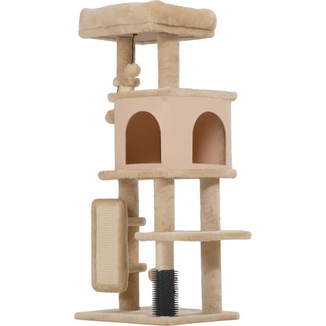 Albero per gatti 44 x 34 x 104 cm con lettino e casetta soggiorno camera da letto contemporaneo atmosfera accogliente in peluche beige 210007721