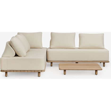 Ensemble de salon avec canapé d'angle modulaire 3 pièces et table basse 95x95 cm en acacia Portet SKLUM (1/5)