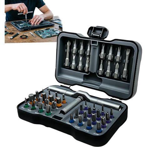 Juego de destornilladores magnéticos - Kit de herramientas portátil y preciso con mango en T de 46 piezas  Kit de destornilladores para electrodomésticos, electrónica, reparaciones, muebles, sala de e (1/5)