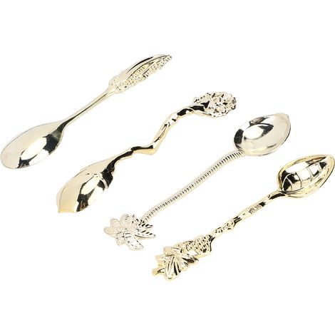 Lot de 4 mini cuillères à café/thé vintage en alliage doré, pour mélanger la crème glacée et les desserts. (1/5)