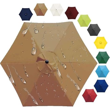 Auvent De Remplacement Pour Parasol, 2 M/2.7 M/3 .0 M, 6 Baleines/8 Baleines, Tissu De Rechange Pour Parasol, Toile De Rechange Pour Parasol Remplacez L'ancien Auvent Auvent De Rechange(Khaki,6 ribs 2 (1/5)