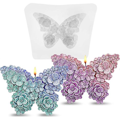 Mabor 2er-Pack 3D-Schmetterlings-Blumen-Silikonform, Kerzenform, Seifenform, Schmetterlings-DIY-Form für Fondant-Kuchendekoration (1/4)