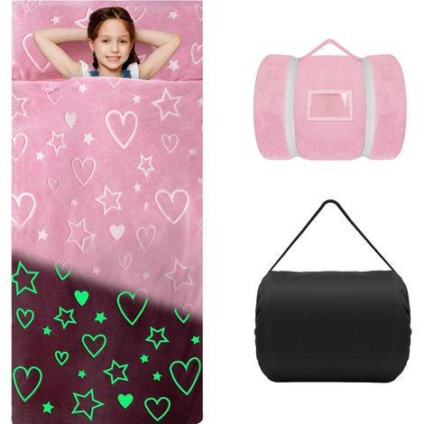 Sac de Couchage Lumineux Enfant, Tapis de Sieste Chaud,Coeur rose (1/5)