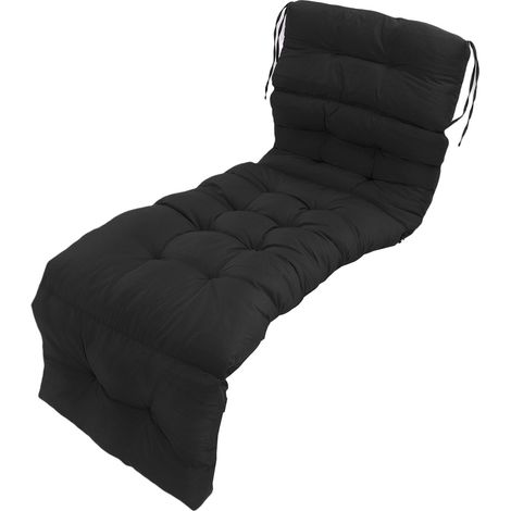 Coussin de chaise longue d'intérieur/extérieur avec attaches, résistant aux éclaboussures, de rechange pour chaise longue de jardin ou de piscine, pliable en 4 parties, 200 x 55 cm, noir (1/5)