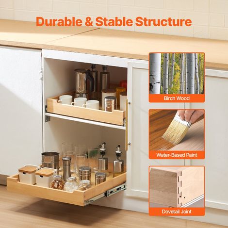 Organiseur d'armoire coulissant 508 x 533 mm, tiroir coulissant cuisine en bois, étagère coulissante à fermeture douce, assemblage… (1/5)