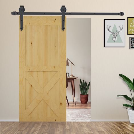 Kit de riel para puerta corredera, metálico, 2 m, capacidad de carga máxima 100 kg, marrón.