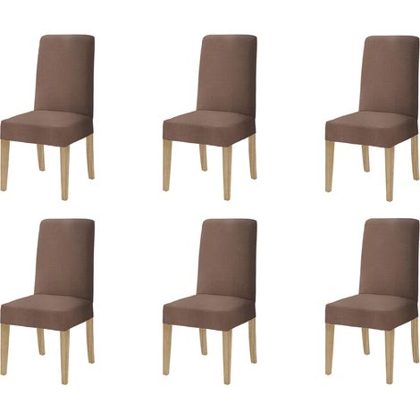 Coppia di coprisedia con schienale in tessuto elasticizzato antimacchia in 10 colori Vestisedia Marrone - 6 pezzi