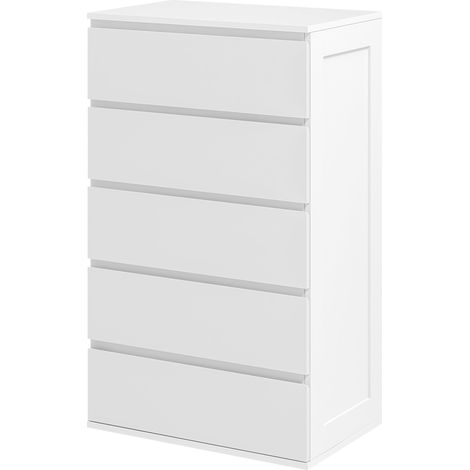 Cassettiera 5 Cassetti con Maniglie Scanalate 60x38x100 cm in Legno Bianco (1/5)