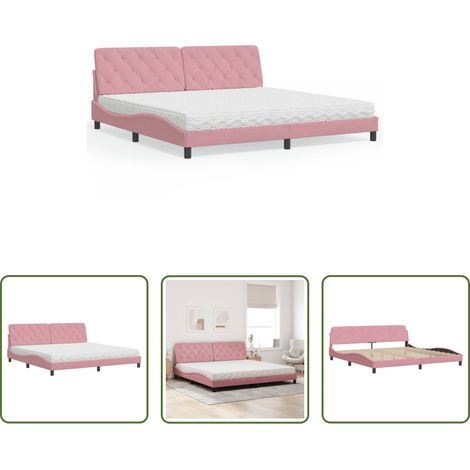 vidaXL Coussin de tête - Lit avec matelas rose 200x200 cm velours (1/5)