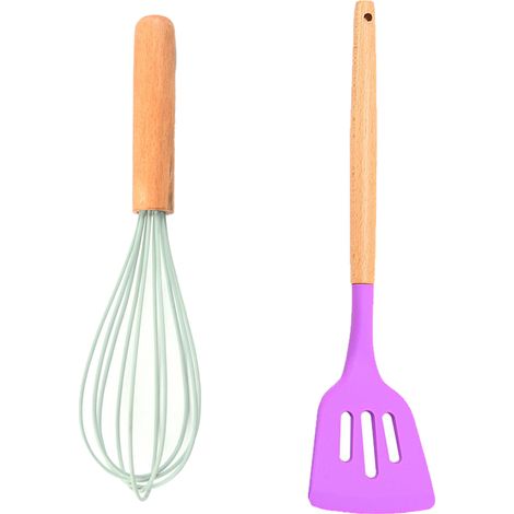 Ustensiles De Cuisine En Silicone - Résistance Thermique Et Poignée En Bois - Pour Cuisson Quotidienne Et Pique-Nique - Lot De 2 Pièces (1/5)