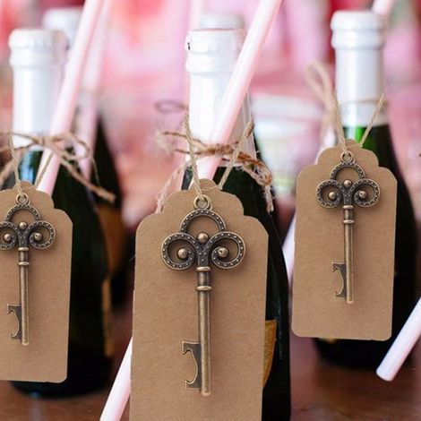 Porte-clés ouvre-bouteille en forme de clé avec carte étiquette et ficelle, 50 pièces pour cadeaux invités mariage, fête (1/5)