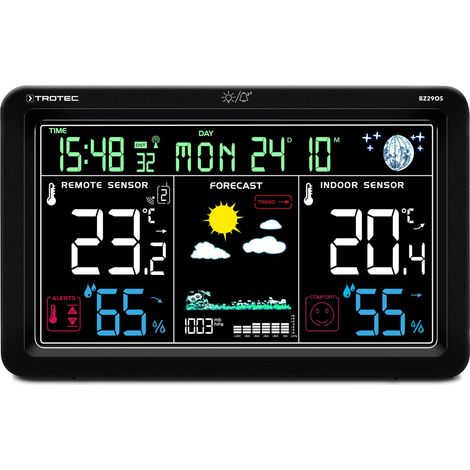 Trotec – Station météo numérique sans fil BZ29OS – Moniteur climatique intérieur/extérieur – Affichage 7,5" – Alimentation par piles ou secteur