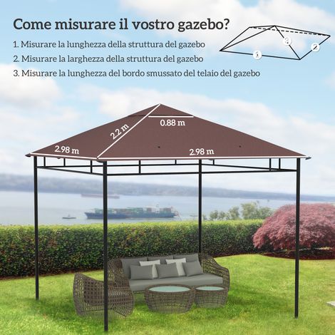 Toiture de remplacement pour pavillon de jardin 3x3m, bâche imperméable en polyester 180 g/m², avec 8 trous de drainage et de ventilation, bâche seule, 298x295cm, couleur café (1/5)