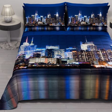 Couvre-lit d'été 220x260 cm 100 g/m² Double Face, Couette légère pour lit Une Place et demie, Printemps, Modèle New York, 100% Fabriqué en Italie (1/5)